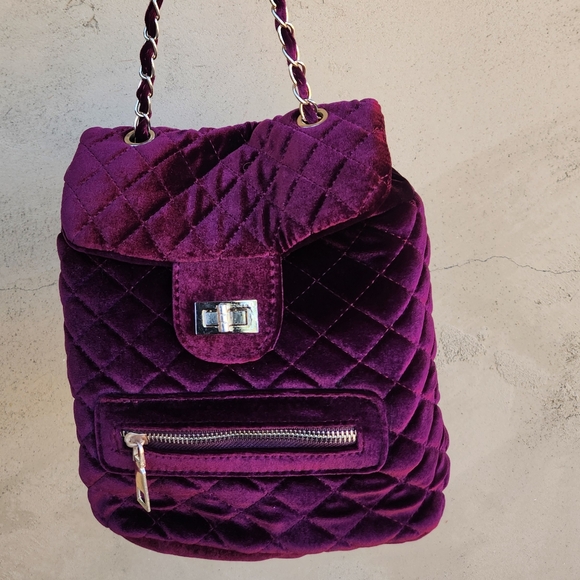 Velvet Quilted Mini Backpack - Picture 6 of 11